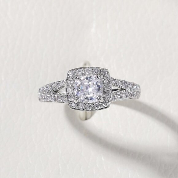 🌸NEW LUXURY 14K WHITE GOLD SQUARE GEM DIAMOND ENGAGEMENT RING FOR WOMEN, K774 - Picture 6 of 6